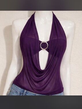 Purple Halter Drape Front Tank Top